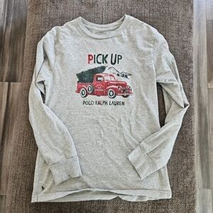 Gray Long Sleeve Tee with Red Truck Design Boys 14/16